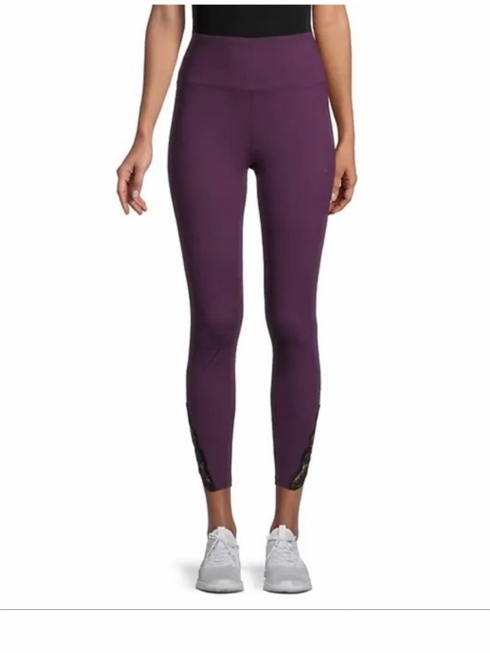 Nanette Lepore PLAY Plum purple High-Waist 7/8 Leggings lace Ankle Detail L NWT